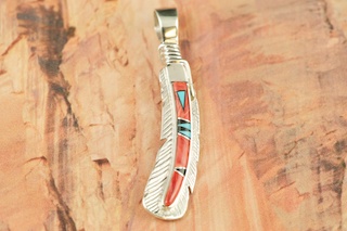 Genuine  Spiny Oyster Shell, Turquoise and Black Jade inlaid in Sterling Silver. Reversible pendant features a beautiful contemporary design. Free 18